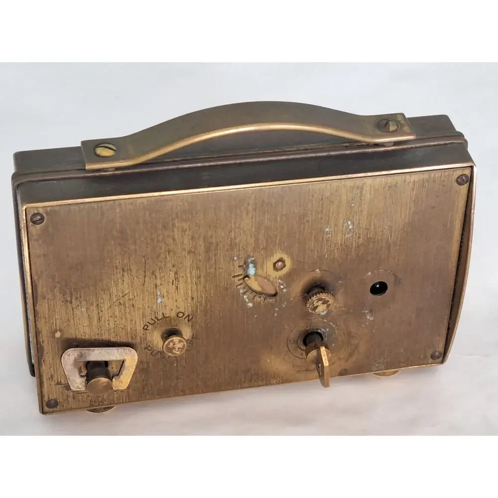 Vintage Semca Swiss 7 Jewel Brass Suitcase Style Musical Alarm Clock MCM Working